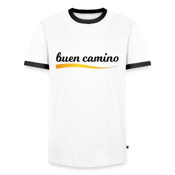 Buen Camino - Men's Ringer Shirt - white/black - Front - AI Model Female 172 light (172cm) & AI Model Male 178 dark (178cm)