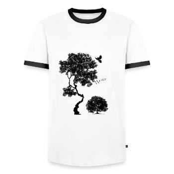 Forest, Tree birds, Nature, Men's Graphic, Trees - Men's Ringer Shirt - white/black - Front - AI Model Female 172 light (172cm) & AI Model Male 178 dark (178cm)