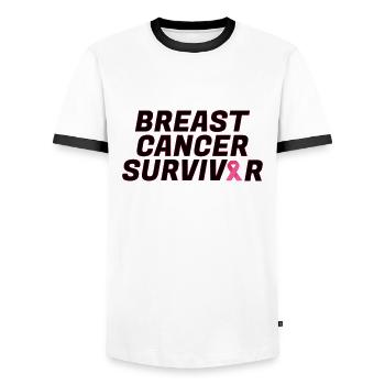 Cancer du sein: survivant du cancer - T-shirt contrasté Homme - blanc/noir - Devant - AI Model Female 172 light (172cm) & AI Model Male 178 dark (178cm)