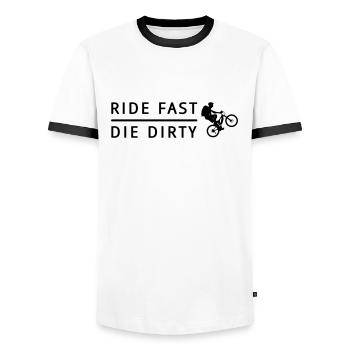 Vélo presque la dirty - T-shirt contrasté Homme - blanc/noir - Devant - AI Model Female 172 light (172cm) & AI Model Male 178 dark (178cm)