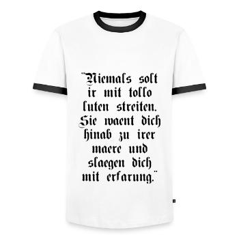 Lustiges Zitat auf Altdeutsch - Männer Kontrast-T-Shirt - Weiß/Schwarz - Vorne - AI Model Female 172 light (172cm) & AI Model Male 178 dark (178cm)