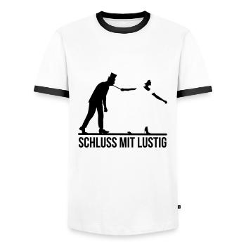 JGA Schluss mit lustig Junggesellen Party stag nig - Männer Kontrast-T-Shirt - Weiß/Schwarz - Vorne - AI Model Female 172 light (172cm) & AI Model Male 178 dark (178cm)