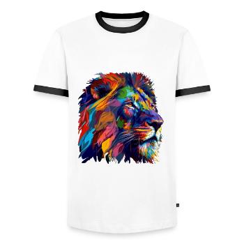Lion Head Oil Painting Gift - Men's Ringer Shirt - white/black - Front - AI Model Female 172 light (172cm) & AI Model Male 178 dark (178cm)