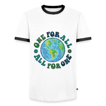 Un pour tous, tous pour un - Rétro - T-shirt contrasté Homme - blanc/noir - Devant - AI Model Female 172 light (172cm) & AI Model Male 178 dark (178cm)