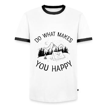 Do What Makes You Happy Camping Tent Mountains Hiking - Men's Ringer Shirt - white/black - Front - AI Model Female 172 light (172cm) & AI Model Male 178 dark (178cm)