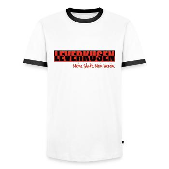 Leverkusen - Meine Stadt - Mein Verein - Fußball - Männer Kontrast-T-Shirt - Weiß/Schwarz - Vorne - AI Model Female 172 light (172cm) & AI Model Male 178 dark (178cm)