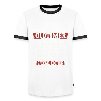Oldtimer June 1962 Birthday Gift Men Fun - Men's Ringer Shirt - white/black - Front - AI Model Female 172 light (172cm) & AI Model Male 178 dark (178cm)