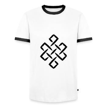 Infinity Knot Buddhism Happiness - T-shirt contrasté Homme - blanc/noir - Devant - AI Model Female 172 light (172cm) & AI Model Male 178 dark (178cm)