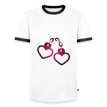 Handschelle Herz - Männer Kontrast-T-Shirt - Weiß/Schwarz - Vorne - AI Model Female 172 light (172cm) & AI Model Male 178 dark (178cm)