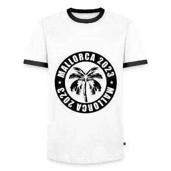 Majorque 2023 - T-shirt contrasté Homme - blanc/noir - Devant - AI Model Female 172 light (172cm) & AI Model Male 178 dark (178cm)