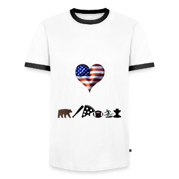 USA Gift Idea America Funny Therapy Funny - Men's Ringer Shirt - white/black - Front - AI Model Female 172 light (172cm) & AI Model Male 178 dark (178cm)