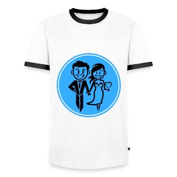 Newlyweds, Wedding, Bride, Groom - Men's Ringer Shirt - white/black - Front - AI Model Female 172 light (172cm) & AI Model Male 178 dark (178cm)