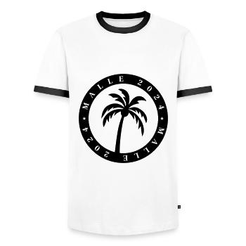 Visite de Malle 2024 à Majorque - T-shirt contrasté Homme - blanc/noir - Devant - AI Model Female 172 light (172cm) & AI Model Male 178 dark (178cm)