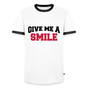 Give me a smile - Männer Kontrast-T-Shirt - Weiß/Schwarz - Vorne - AI Model Female 172 light (172cm) & AI Model Male 178 dark (178cm)