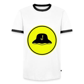 Fishing Hat Icon Silhouette - Men's Ringer Shirt - white/black - Front - AI Model Female 172 light (172cm) & AI Model Male 178 dark (178cm)