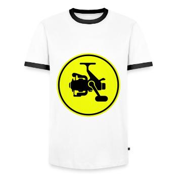 Fishing reel symbol icon - Men's Ringer Shirt - white/black - Front - AI Model Female 172 light (172cm) & AI Model Male 178 dark (178cm)