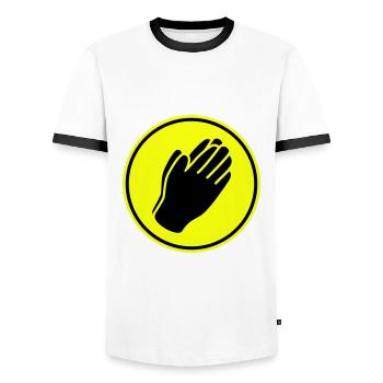 Pray Hands Icon - Men's Ringer Shirt - white/black - Front - AI Model Female 172 light (172cm) & AI Model Male 178 dark (178cm)