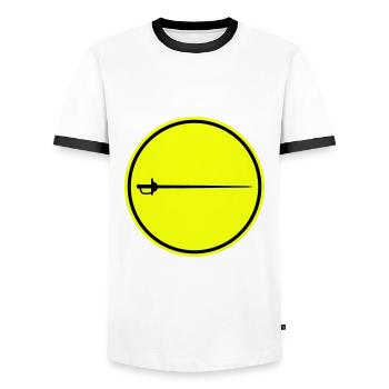 Fechten Schwert - Männer Kontrast-T-Shirt - Weiß/Schwarz - Vorne - AI Model Female 172 light (172cm) & AI Model Male 178 dark (178cm)