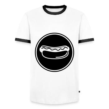 Hotdog Symbol - Männer Kontrast-T-Shirt - Weiß/Schwarz - Vorne - AI Model Female 172 light (172cm) & AI Model Male 178 dark (178cm)