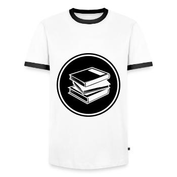 Read books - Men's Ringer Shirt - white/black - Front - AI Model Female 172 light (172cm) & AI Model Male 178 dark (178cm)