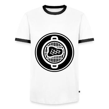 Steak de viande - T-shirt contrasté Homme - blanc/noir - Devant - AI Model Female 172 light (172cm) & AI Model Male 178 dark (178cm)