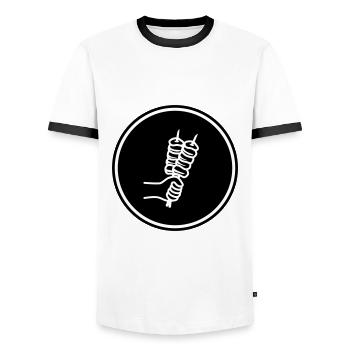 Spieß grill Icon - Männer Kontrast-T-Shirt - Weiß/Schwarz - Vorne - AI Model Female 172 light (172cm) & AI Model Male 178 dark (178cm)