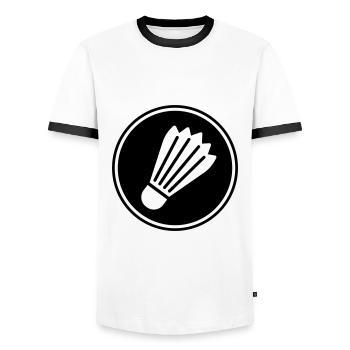 badminton - Men's Ringer Shirt - white/black - Front - AI Model Female 172 light (172cm) & AI Model Male 178 dark (178cm)