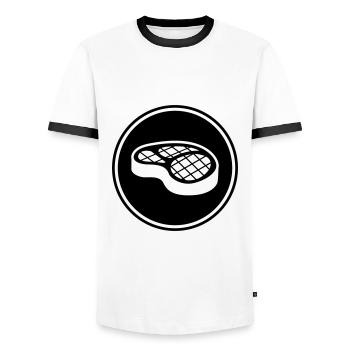 Meat steak symbol - Men's Ringer Shirt - white/black - Front - AI Model Female 172 light (172cm) & AI Model Male 178 dark (178cm)
