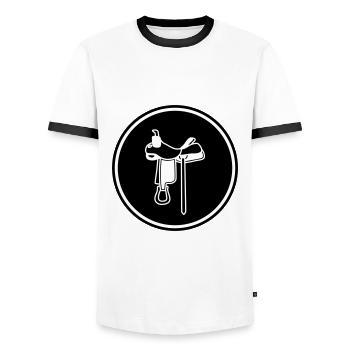 saddle icon - Men's Ringer Shirt - white/black - Front - AI Model Female 172 light (172cm) & AI Model Male 178 dark (178cm)