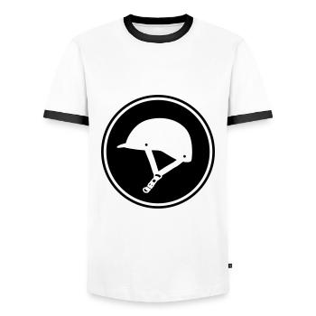 Icône de chapeau d'équitation - T-shirt contrasté Homme - blanc/noir - Devant - AI Model Female 172 light (172cm) & AI Model Male 178 dark (178cm)