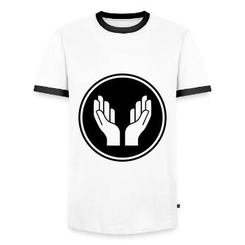 hands icon symbol - Men's Ringer Shirt - white/black - Front - AI Model Female 172 light (172cm) & AI Model Male 178 dark (178cm)