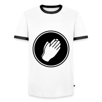 Hands icon - Men's Ringer Shirt - white/black - Front - AI Model Female 172 light (172cm) & AI Model Male 178 dark (178cm)