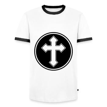 Symbole de la croix - T-shirt contrasté Homme - blanc/noir - Devant - AI Model Female 172 light (172cm) & AI Model Male 178 dark (178cm)