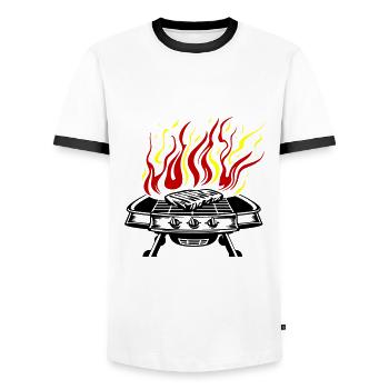 Grill Symbol Logo Feuer Grillen - Männer Kontrast-T-Shirt - Weiß/Schwarz - Vorne - AI Model Female 172 light (172cm) & AI Model Male 178 dark (178cm)