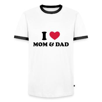 I Love Mom & Dad - Men's Ringer Shirt - white/black - Front - AI Model Female 172 light (172cm) & AI Model Male 178 dark (178cm)