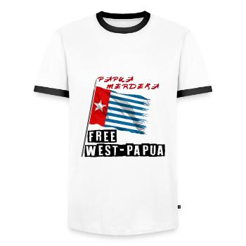Papouasie libre, Papouasie merdeka - T-shirt contrasté Homme - blanc/noir - Devant - AI Model Female 172 light (172cm) & AI Model Male 178 dark (178cm)