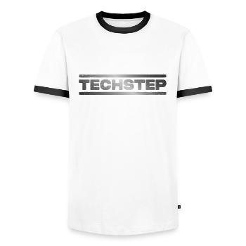Techstep DNB Drum n Bass Junglist - Men's Ringer Shirt - white/black - Front - AI Model Female 172 light (172cm) & AI Model Male 178 dark (178cm)