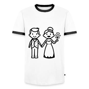 Wedding, Newlyweds, Couple - Men's Ringer Shirt - white/black - Front - AI Model Female 172 light (172cm) & AI Model Male 178 dark (178cm)