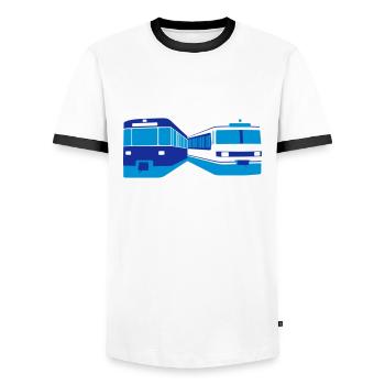 U-Bahn + S-Bahn München - Männer Kontrast-T-Shirt - Weiß/Schwarz - Vorne - AI Model Female 172 light (172cm) & AI Model Male 178 dark (178cm)