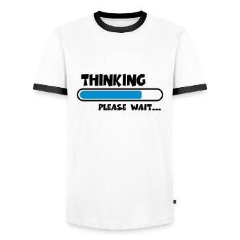Thinking….please wait... - Men's Ringer Shirt - white/black - Front - AI Model Female 172 light (172cm) & AI Model Male 178 dark (178cm)