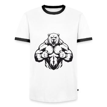 Bear Grizzly Gym Muscles Bodybuilding - Men's Ringer Shirt - white/black - Front - AI Model Female 172 light (172cm) & AI Model Male 178 dark (178cm)