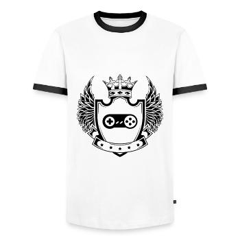 Gamepad Coat of Arms Gamer - Men's Ringer Shirt - white/black - Front - AI Model Female 172 light (172cm) & AI Model Male 178 dark (178cm)