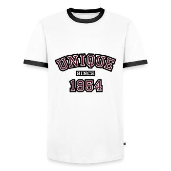 uni_1954 - Men's Ringer Shirt - white/black - Front - AI Model Female 172 light (172cm) & AI Model Male 178 dark (178cm)