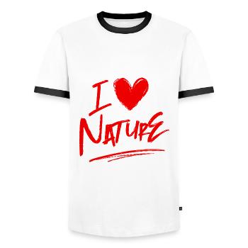 I love nature - Men's Ringer Shirt - white/black - Front - AI Model Female 172 light (172cm) & AI Model Male 178 dark (178cm)