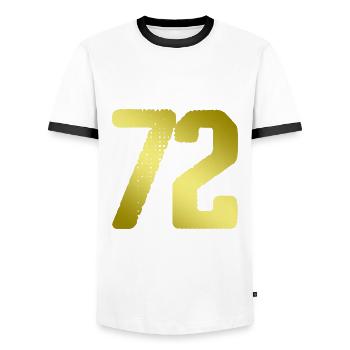 72 Zahl Trikot - Männer Kontrast-T-Shirt - Weiß/Schwarz - Vorne - AI Model Female 172 light (172cm) & AI Model Male 178 dark (178cm)