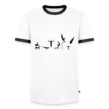 Turnen, Turner, Kunstturnen - Männer Kontrast-T-Shirt - Weiß/Schwarz - Vorne - AI Model Female 172 light (172cm) & AI Model Male 178 dark (178cm)
