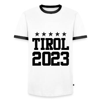 Tyrol 2023 - T-shirt contrasté Homme - blanc/noir - Devant - AI Model Female 172 light (172cm) & AI Model Male 178 dark (178cm)