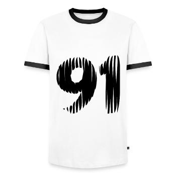 91 number jersey - Men's Ringer Shirt - white/black - Front - AI Model Female 172 light (172cm) & AI Model Male 178 dark (178cm)
