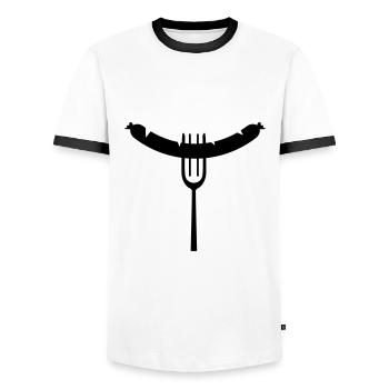 Fourchette à saucisse - T-shirt contrasté Homme - blanc/noir - Devant - AI Model Female 172 light (172cm) & AI Model Male 178 dark (178cm)