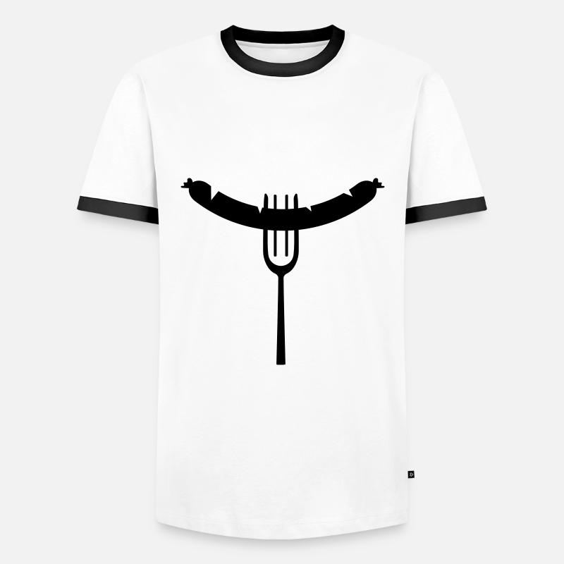 Wurst Gabel - Männer Kontrast-T-Shirt - Weiß/Schwarz